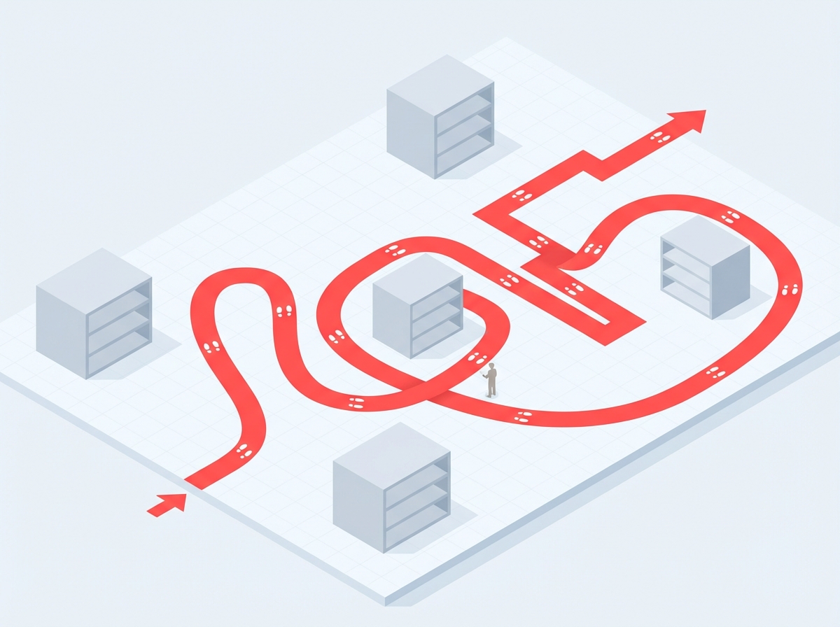 歩行・動線の無駄を示すインフォグラフィック